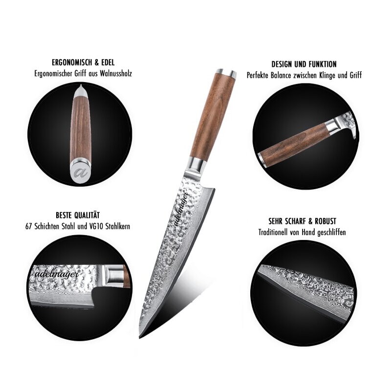 adelmayer® Damastmesser - Küchenmesser 20 cm (handgeschliffen)