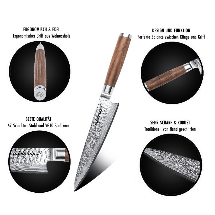 adelmayer® Damastmesser - Küchenmesser 20 cm (handgeschliffen)