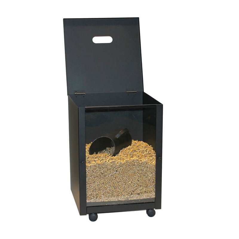 Pelletbehälter auf Rollen, eckig schwarz beschichtet - 30 kg
