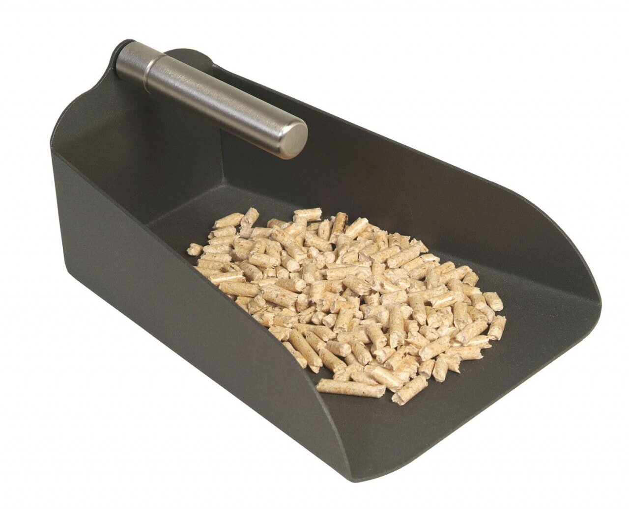 Pelletschaufel schwarz mit Edelstahlgriff