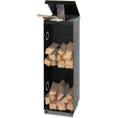 Kaminholzregal auf Rollen, schwarz beschichtet mit...