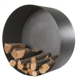 Kaminholzregal zur Wandbefestigung, rund, schwarz