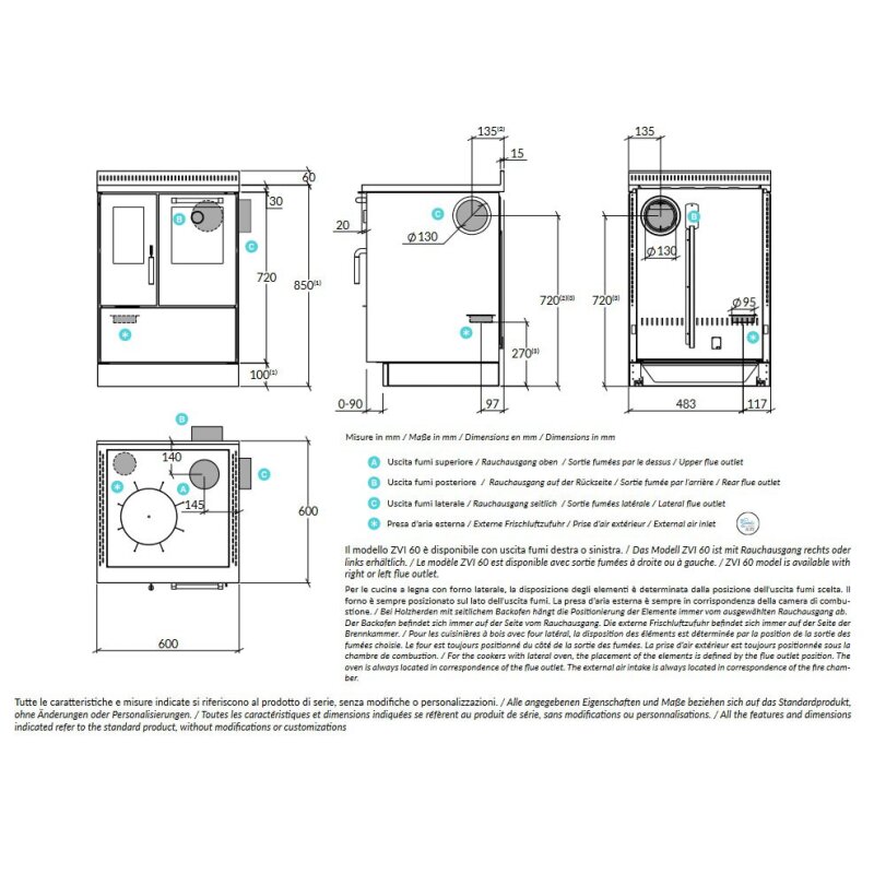 Holzherd Rizzoli - ZVI 60 mit Backofen - 8 kW