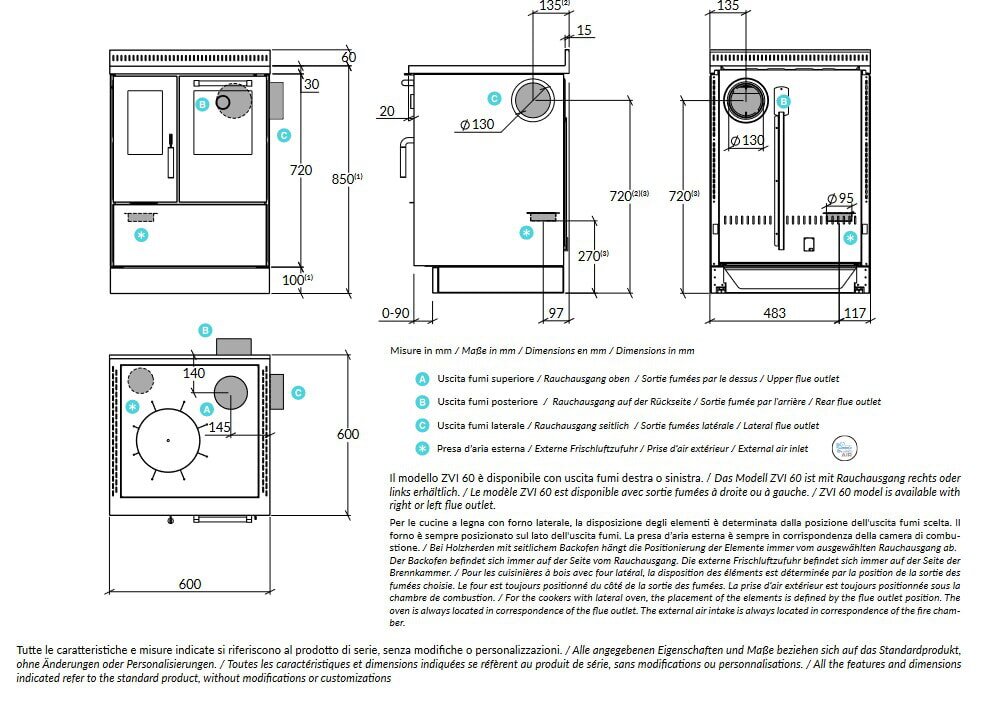 Holzherd Rizzoli - ZVI 60 mit Backofen - 8 kW