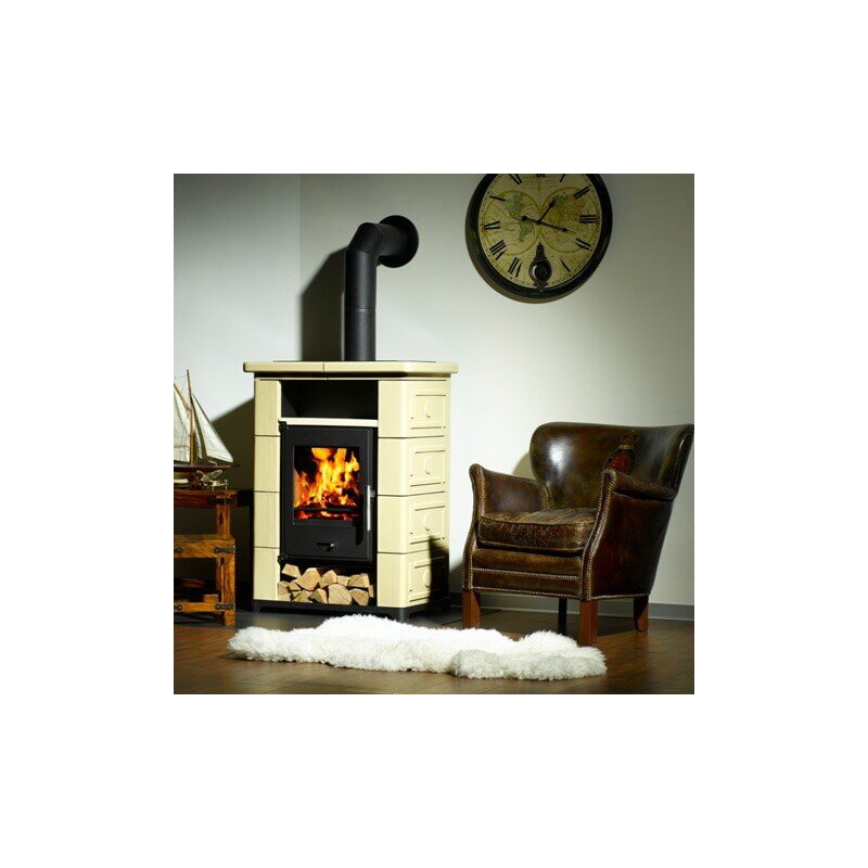 Kaminofen Wamsler Montafon - 7 kW -  Schwarz / Keramik Beige