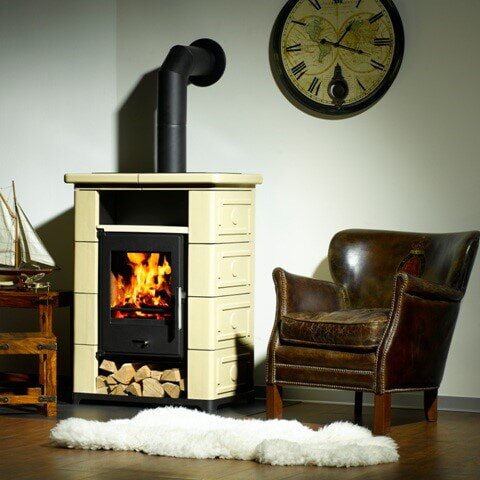 Kaminofen Wamsler Montafon - 7 kW -  Schwarz / Keramik Beige