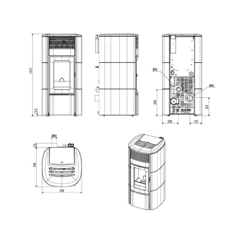 Pelletofen wassergeführt MCZ CLUB Hydromatic 18 R M2 (Anschluss hinten) - Maestro+ - 18 kW