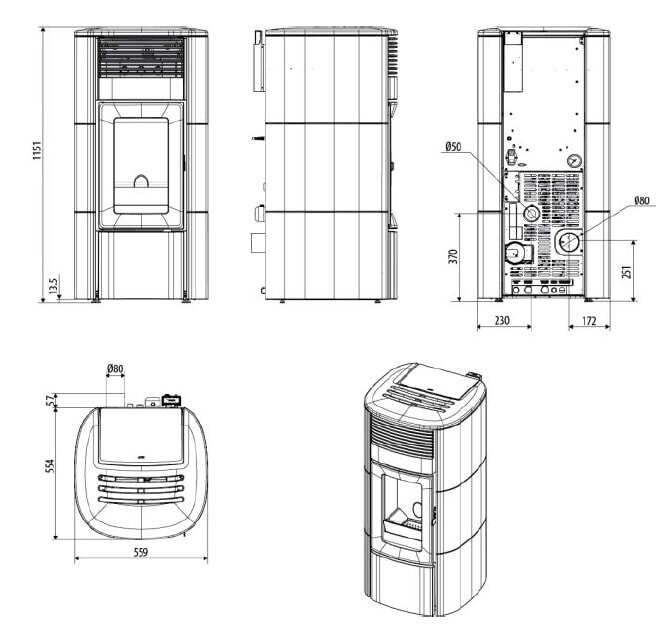 Pelletofen wassergeführt MCZ CLUB Hydromatic 18 R M2 (Anschluss hinten) - Maestro+ - 18 kW