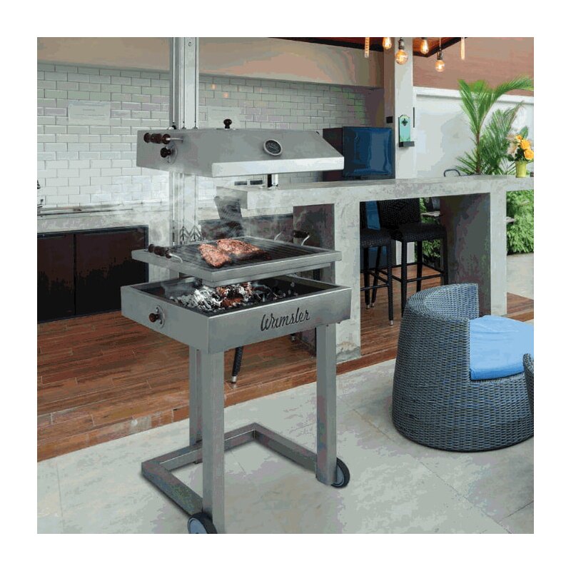 Wamsler Holzkohlegrill Lifter Deluxe mit Grillhaube, Edelstahl
