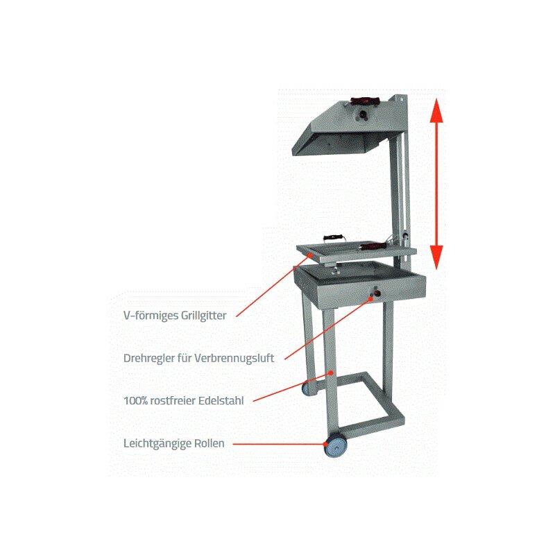 Wamsler Holzkohlegrill Lifter Deluxe mit Grillhaube, Edelstahl