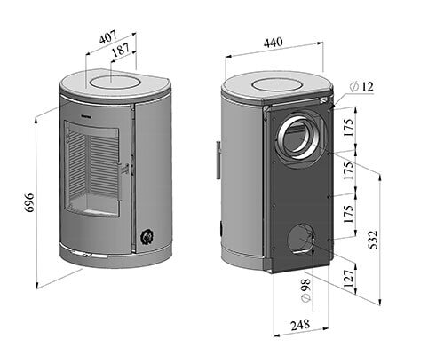 Kaminofen Morsoe 7370 Wandmodell - 4,3 kW - mit DIBt- Prüfung