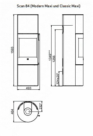 Kaminofen SCAN 84-3 Modern Maxi - 5 kW (RLU) - Schwarz