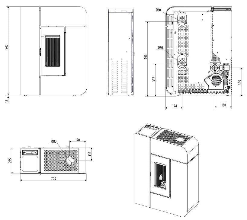 Pelletofen MCZ Alea Air 7 R S1 (Anschluss hinten) - 7 kW