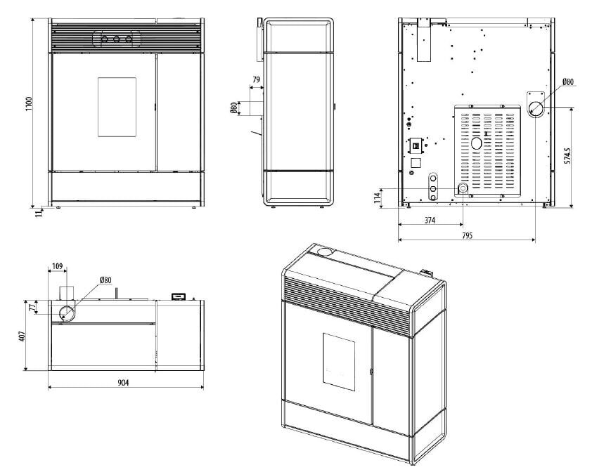 Pelletofen wassergeführt MCZ Aki Hydromatic 18 R M2 (Anschluss hinten) - Maestro+ - 18 kW