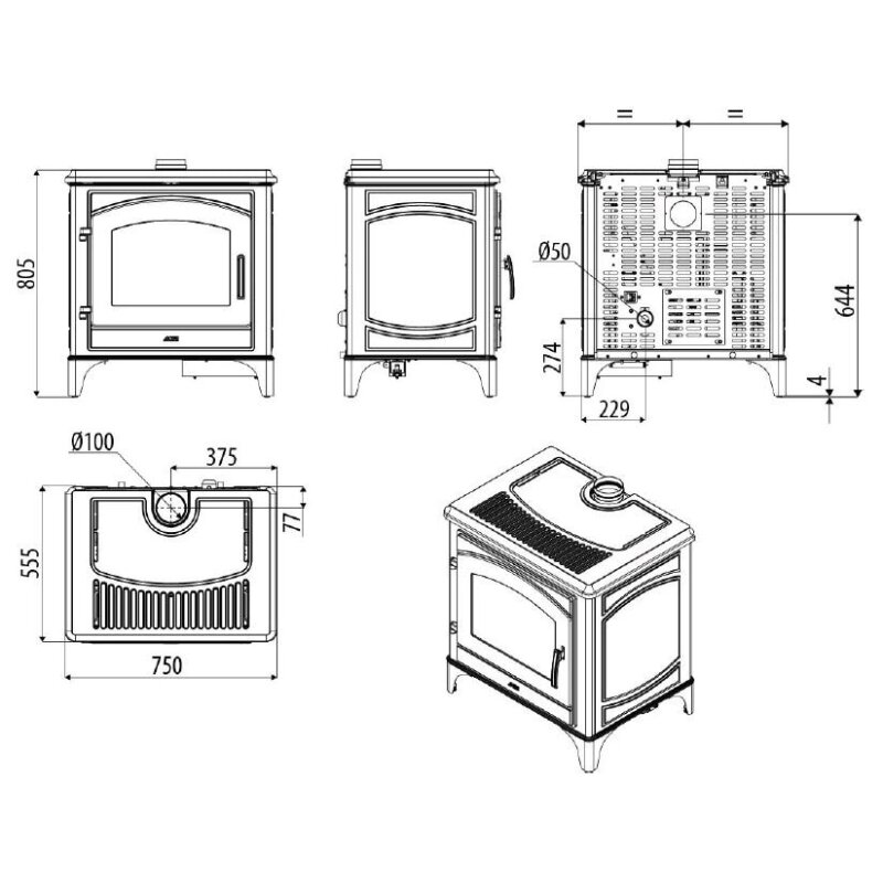 Pelletofen MCZ DECO Air 8 UP M1 (Anschluss oben) - Maestro+- Schwarz - 8 kW