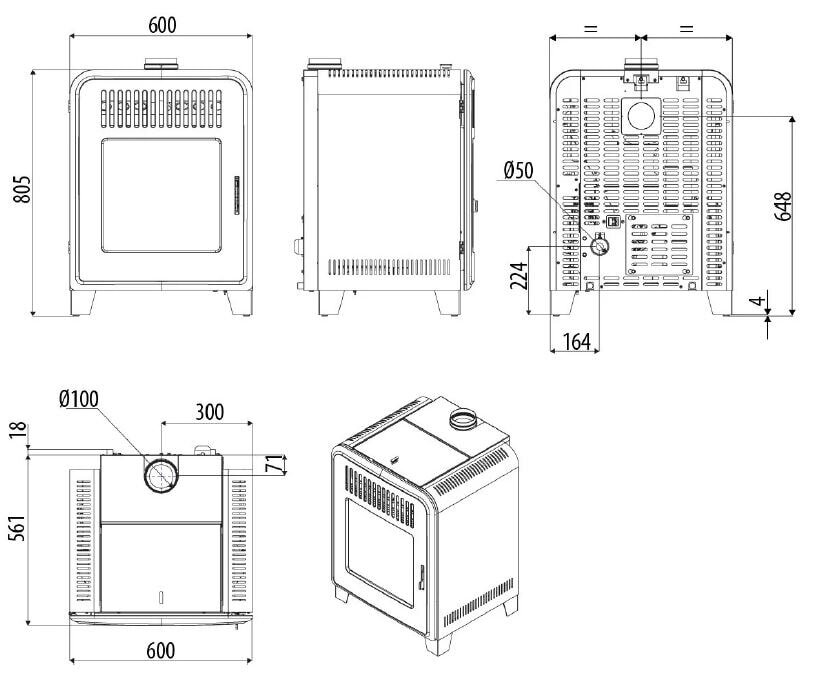 Pelletofen MCZ CUTE Air 8 UP M1 (Anschluss oben) - Maestro+ - Schwarz - 8 kW