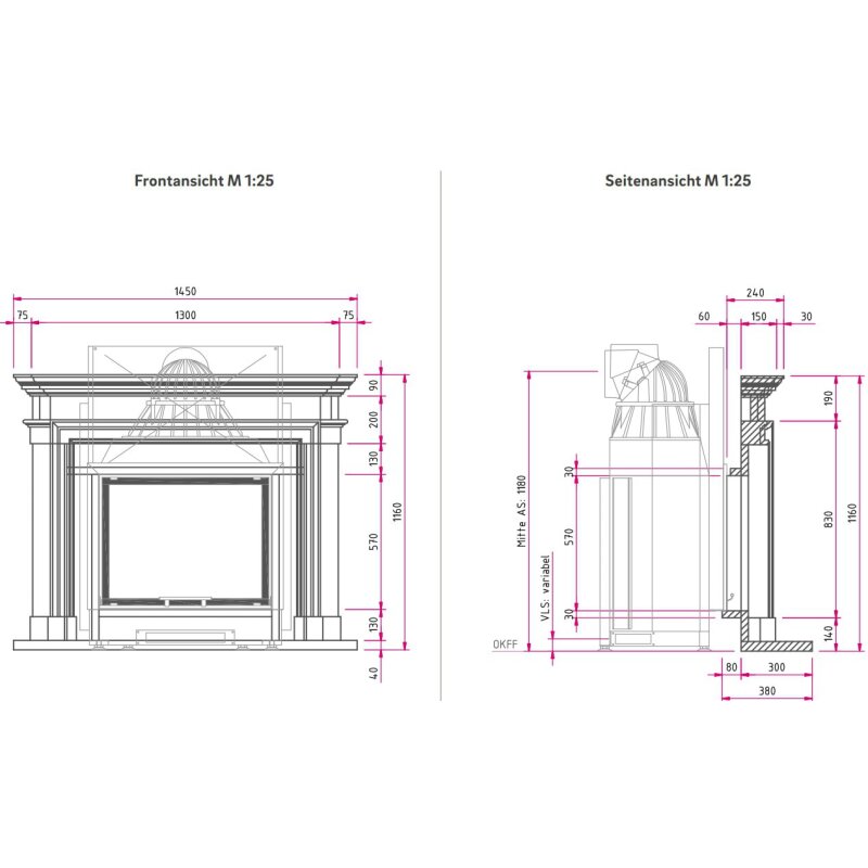 Kamineinsatz Camina N3 - 9 kW - Naturstein Stilkamin
