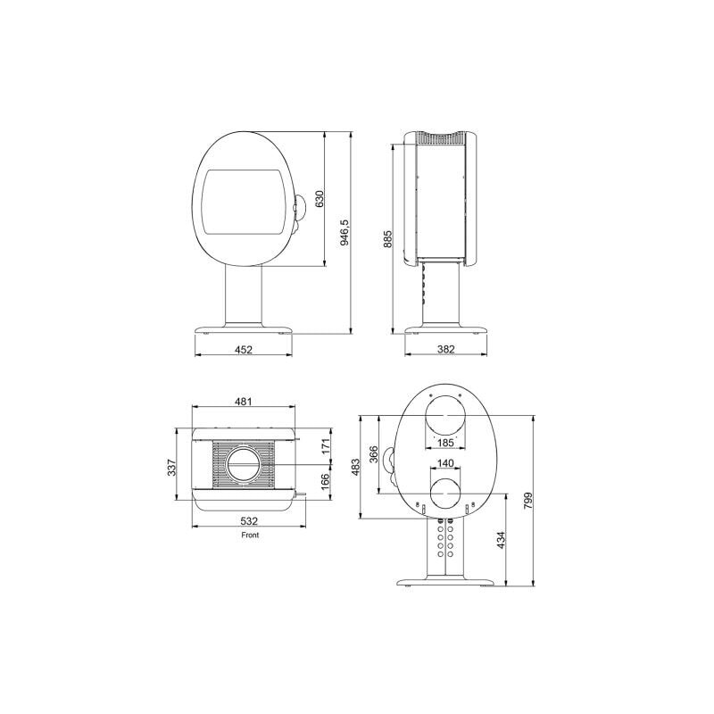 Kaminofen SCAN 66-2 mit Säule (Pedestal) - 5 kW - Schwarz