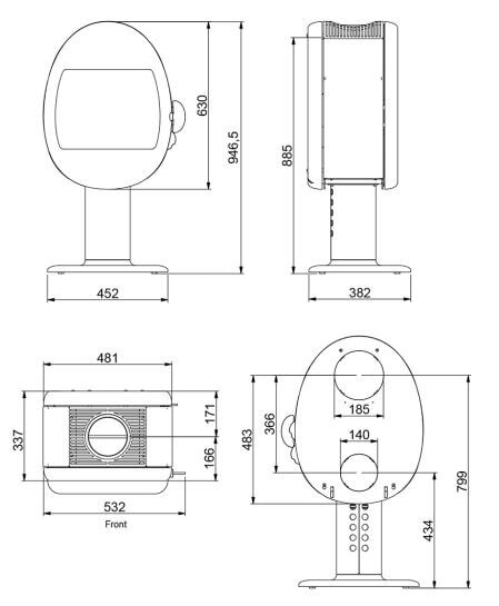 Kaminofen SCAN 66-2 mit Säule (Pedestal) - 5 kW - Schwarz