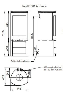 Kaminofen Gussofen Jotul F 361 V2 Advance - 6,5 kW - schwarz lackiert (BP)