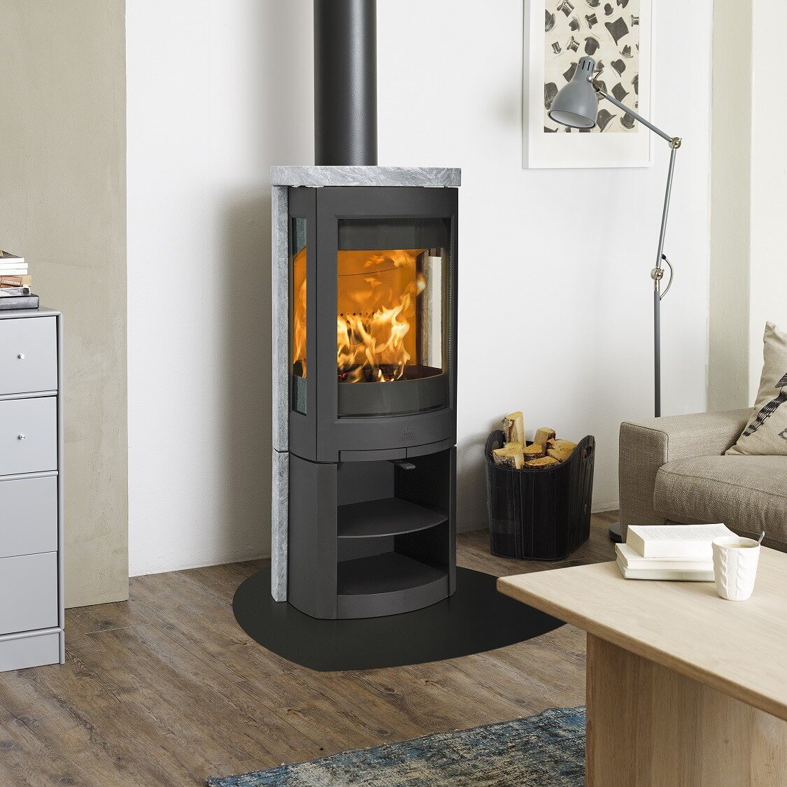 Kaminofen Gussofen Jotul F 377 V2 Advance - 6,5 kW - schwarz lackiert (BP) - Specksteinseiten und Deckplatte