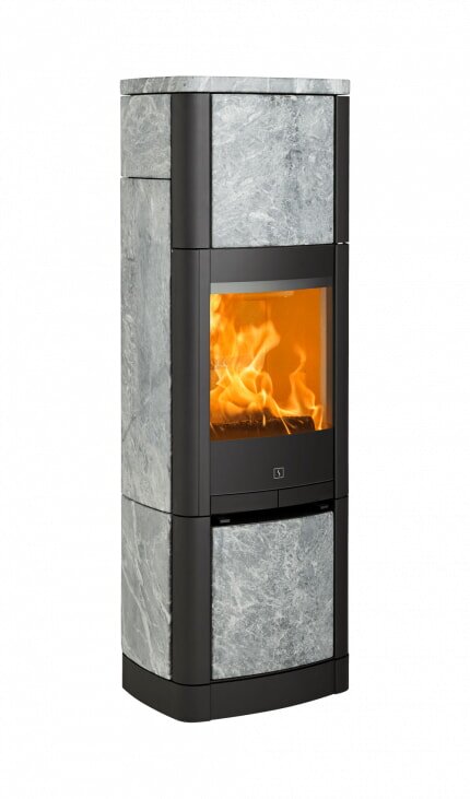 Kaminofen SCAN 65-7 mit Hightop und Specksteinverkleidung - 6 kW - Schwarz - Obenanschluss