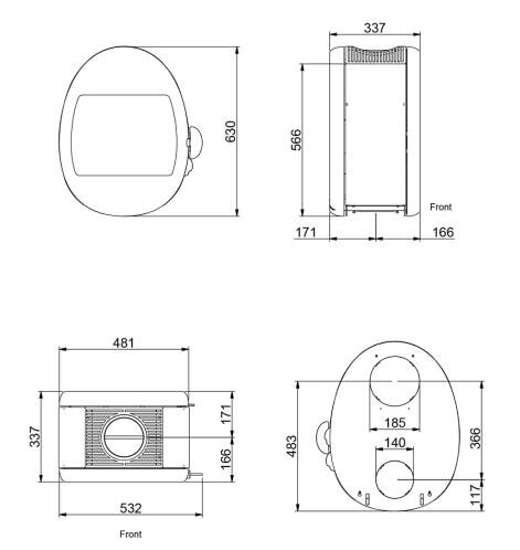 Kaminofen SCAN 66-1 Wall - Wandmodell inkl. Beschlag - 5,2 kW - Schwarz