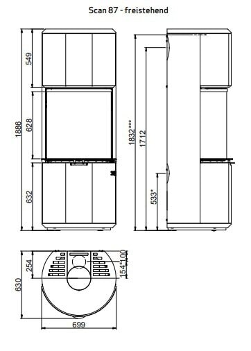Kaminofen Scan 87-1 freistehend - 11,5 kW - Schwarz