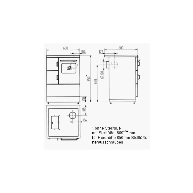 Wamsler Küchenherd K118 C - Anschluss links, Glaskeramik - 6 kW - Maron -LAGERND