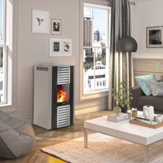 Eckiger Pelletofen Justus Sirkos Aqua Stahl Schwarz - 9,2...