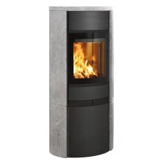 Kaminofen SCAN 68-15 mit Specksteinseiten und Deckplatte, Griffe und Leisten in schwarz - 5,5 kW
