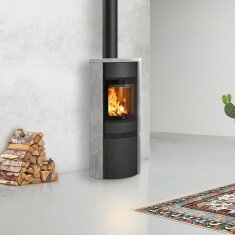 Kaminofen SCAN 68-15 mit Specksteinseiten und Deckplatte, Griffe und Leisten in schwarz - 5,5 kW