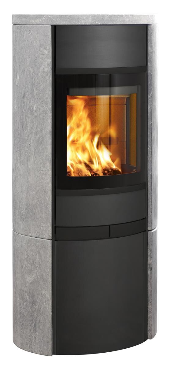 Kaminofen SCAN 68-15 mit Specksteinseiten und Deckplatte, Griffe und Leisten in schwarz - 5,5 kW