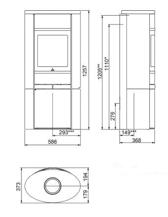 Kaminofen SCAN 68-15 mit Specksteinseiten und Deckplatte, Griffe und Leisten in schwarz - 5,5 kW