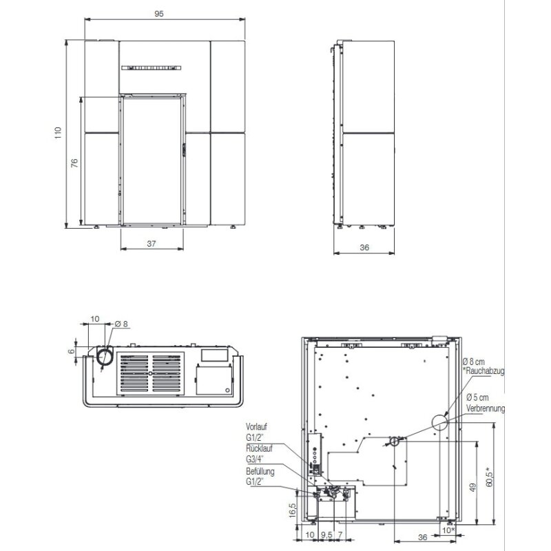 Pelletofen wasserführend Edilkamin BLADE H 15 Evo - Keramik - 14,9 kW