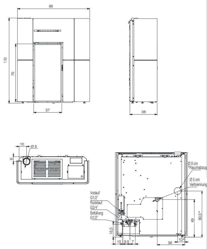 Pelletofen wasserführend Edilkamin BLADE H 15 Evo - Keramik - 14,9 kW