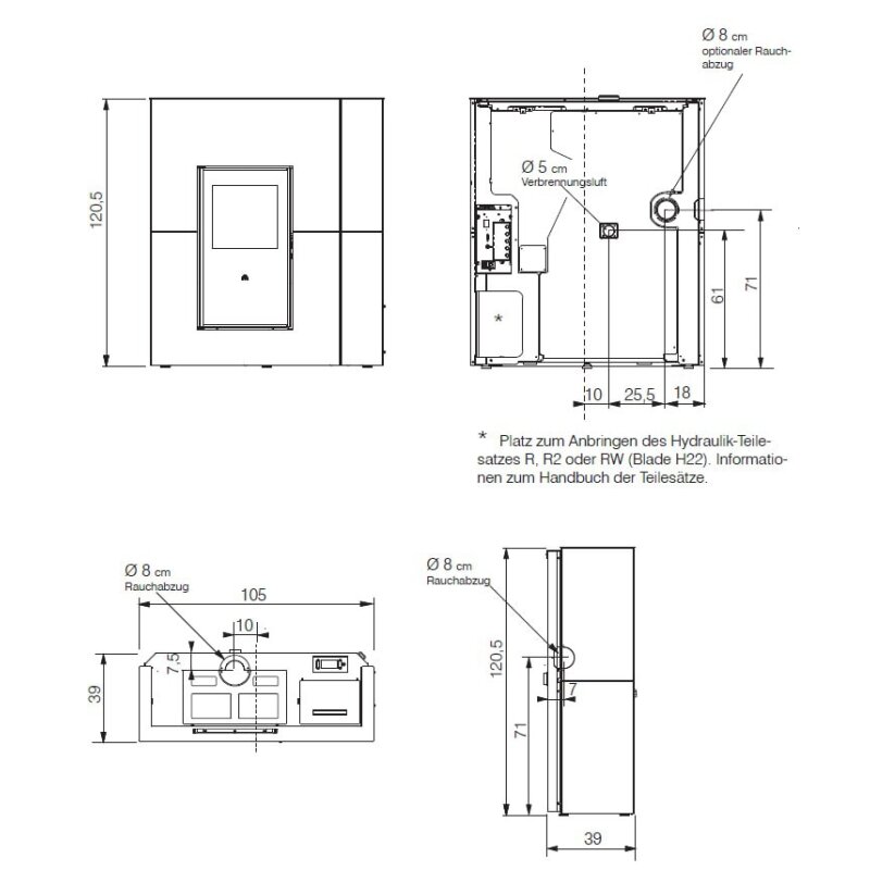 Pelletofen wasserführend Edilkamin BLADE2 H 18 UP - Stahl - 19,2 kW