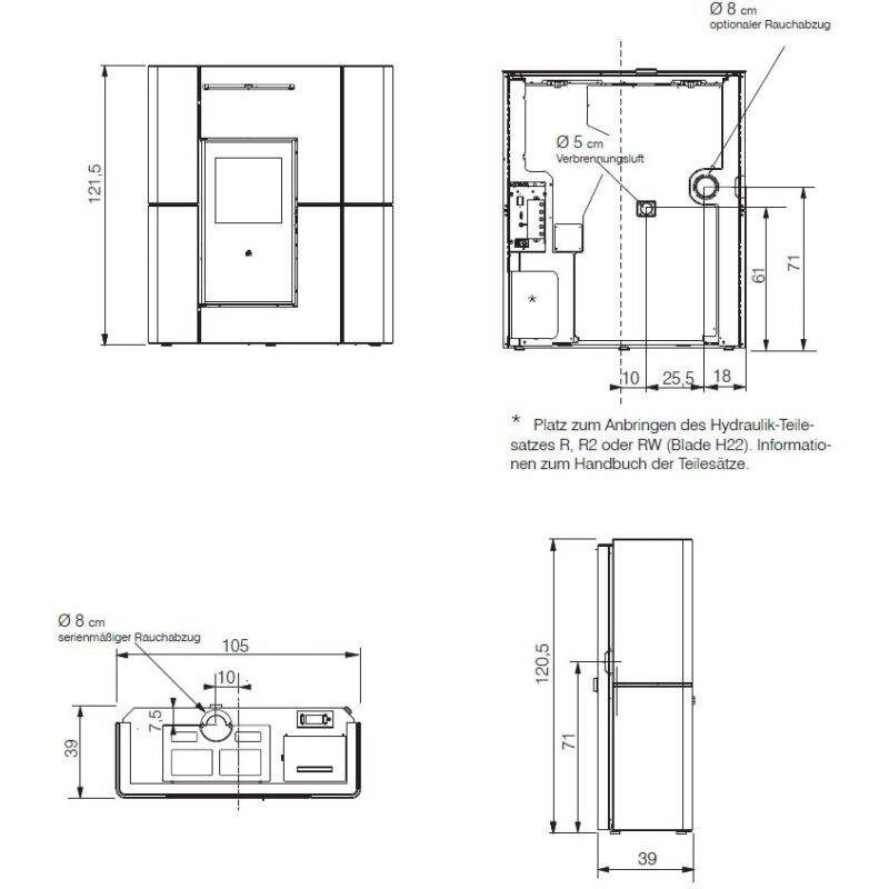 Pelletofen wasserführend Edilkamin BLADE2 H 18 UP - Keramik - 19,2 kW