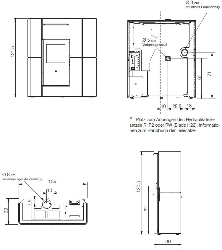 Pelletofen wasserführend Edilkamin BLADE2 H 18 UP - Keramik - 19,2 kW