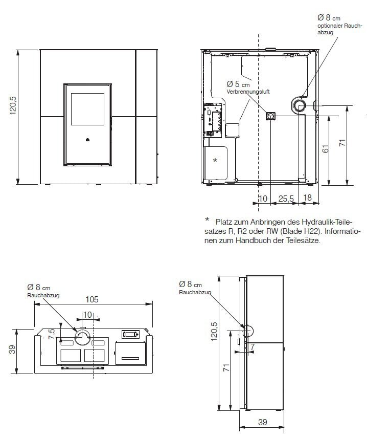 Pelletofen wasserführend Edilkamin BLADE2 H 22 UP - Stahl - 22,8 kW