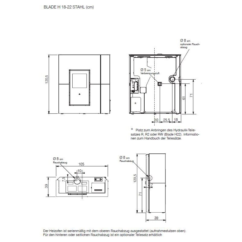 Pelletofen wasserführend Edilkamin BLADE2 H 22 UP - Keramik - 22,8 kW