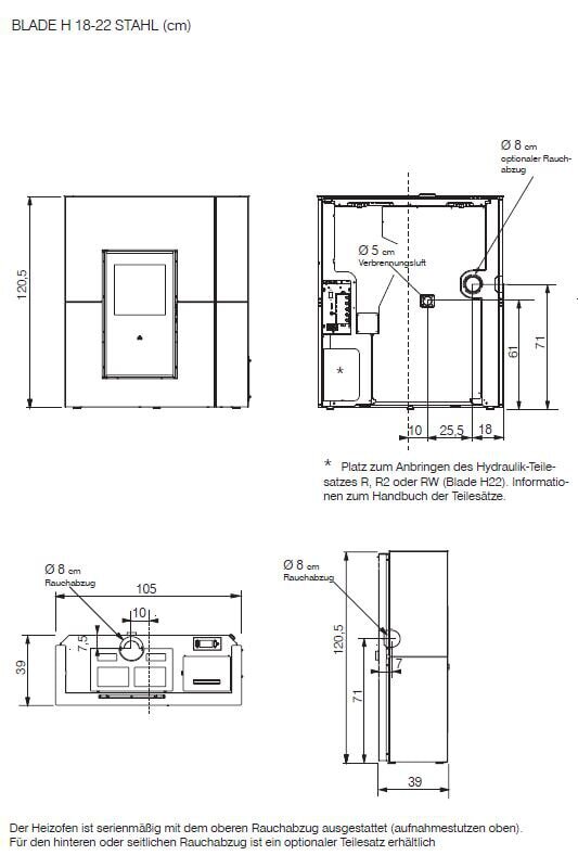 Pelletofen wasserführend Edilkamin BLADE2 H 22 UP - Keramik - 22,8 kW
