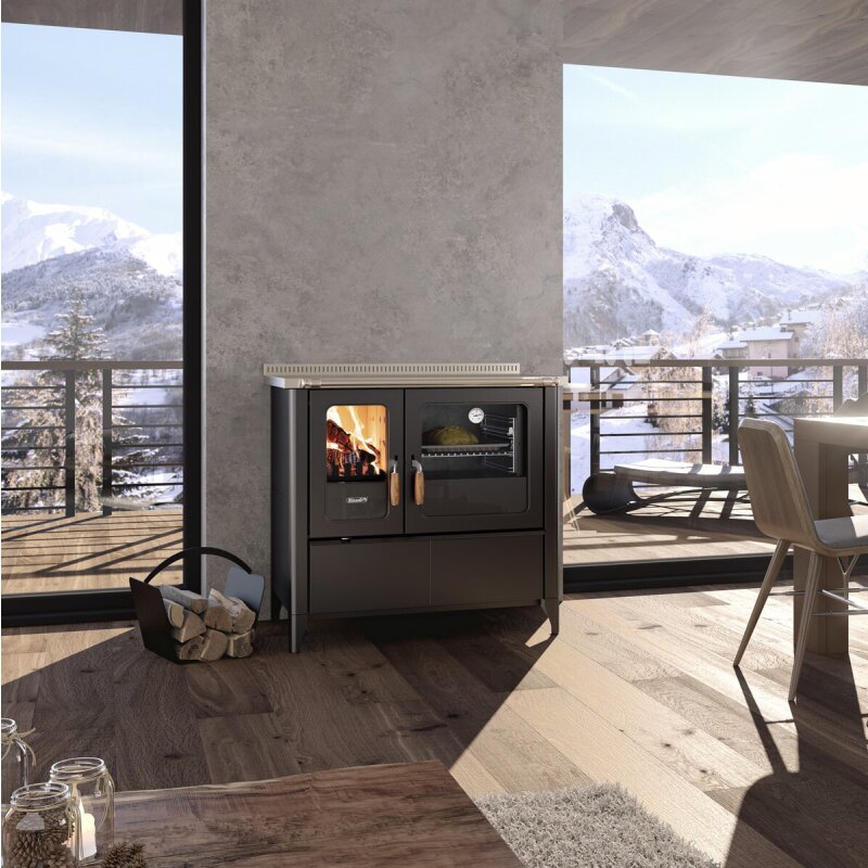 Holzherd Rizzoli - N94 Steel - Schwarz lackiert - 8,0 kW