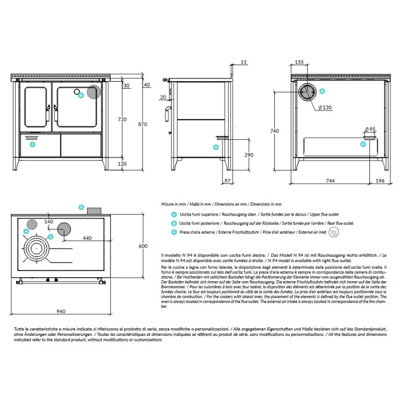 Holzherd Rizzoli - N94 Stone - Naturstein - 8 kW