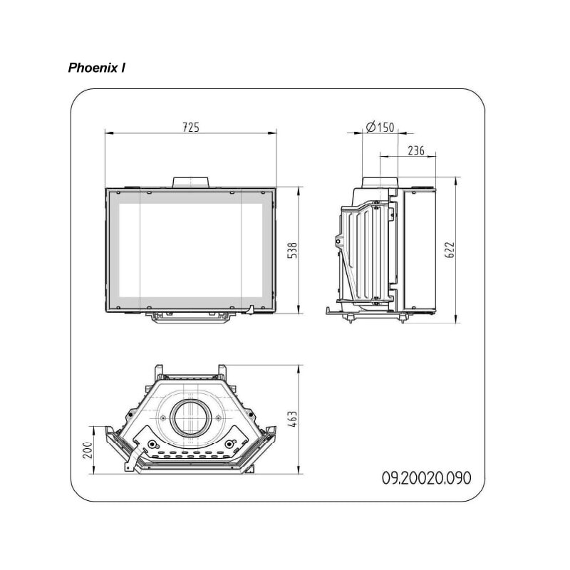 Kamineinsatz Guss Dovre Phönix 1 für T2000 - 9 kW - Schwarz lackiert