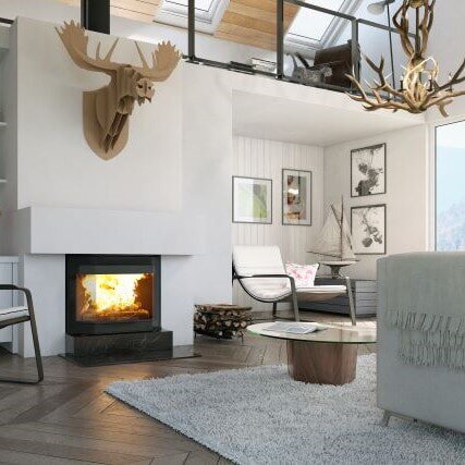 Kamineinsatz Guss Dovre Phönix 1 für T2000 - 9 kW - Schwarz lackiert