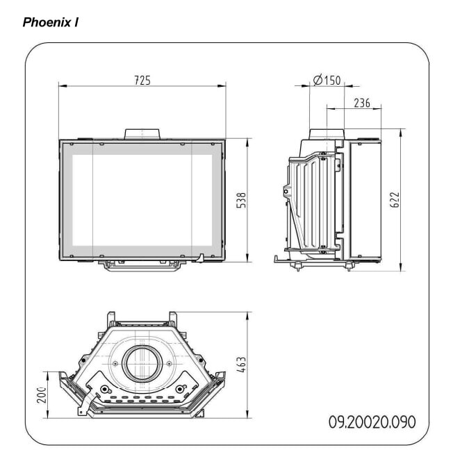 Kamineinsatz Guss Dovre Phönix 1 für T2000 - 9 kW - Schwarz lackiert
