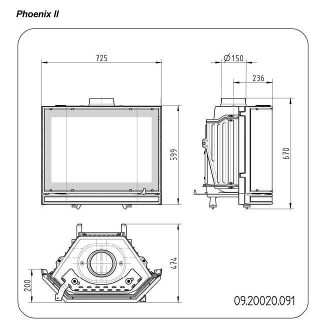 Kamineinsatz Guss Dovre Phönix 2 für T2000S - 9 kW - Schwarz lackiert