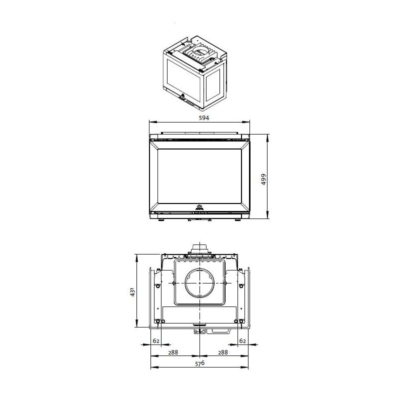 Kamineinsatz Guss Jotul I 520 FRL - 7 kW - schwarz lackiert (BP) - Glas vorne, rechts und links