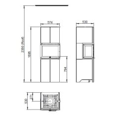 Kaminbausatz Jotul FS 173 mit Jotul I 520 FRL, 3 Scheiben - 7 kW